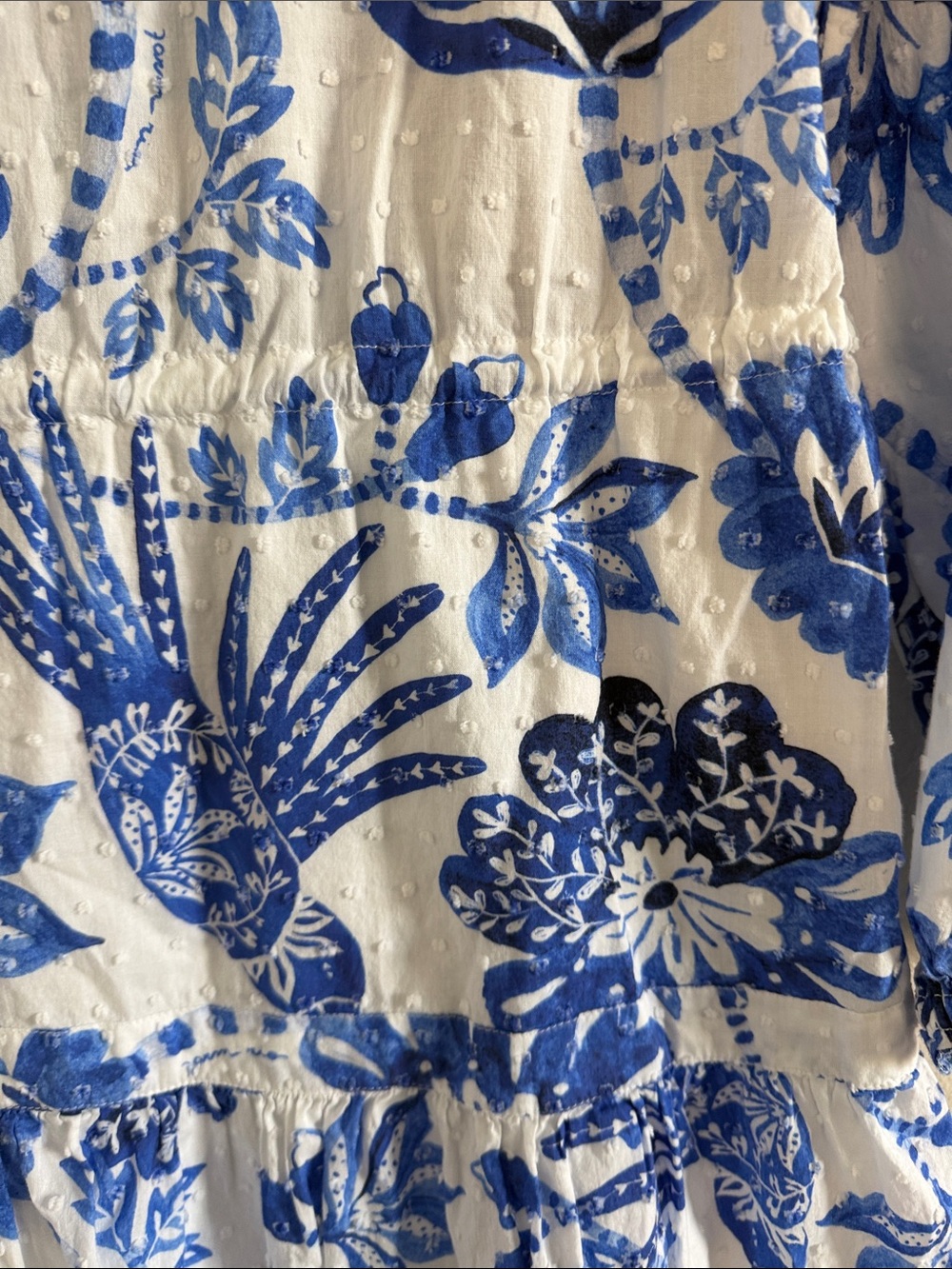 FARM RIO Bead-Embellished Printed Swiss-Dot Cotton Mini Dress. Size XS - Picture 7 of 12